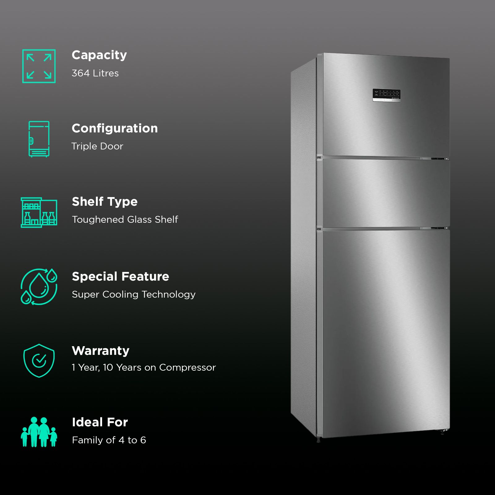 Buy BOSCH Series 4 335 Litres 3 Star Frost Free Triple Door